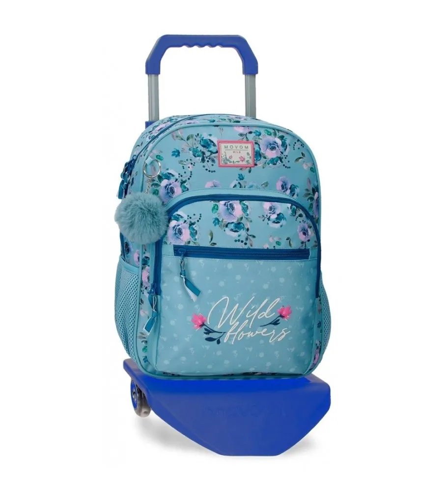 Mochila Movom Wild Flowers con carro azul -30x38x12cm-